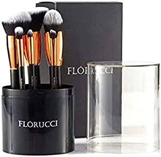 Florucci 6 Piece Professional Makeup Brush Set with Storage Case Black
