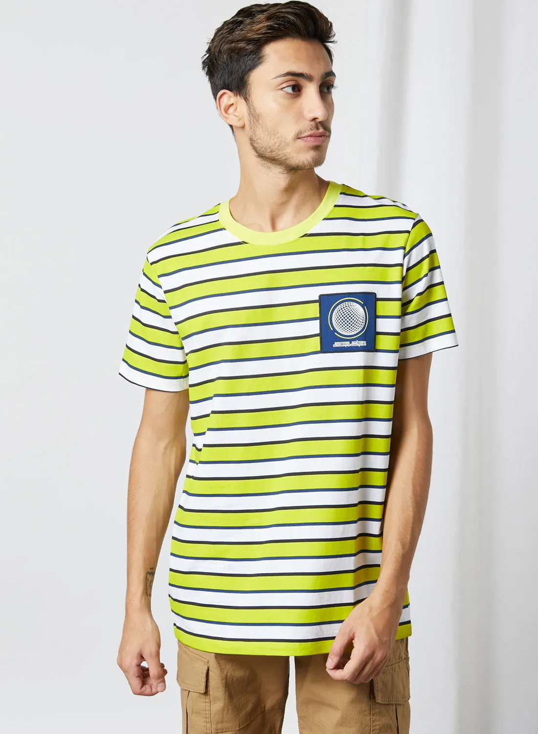 JACK & JONES Striped Design Short Sleeves T-shirt Yellow/Black/White