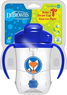 DR BROWNS 9OZ/ 270ML BABYS FIRST STRA CUP W/HANDLES -BLUE DECO 6M+-1 PACK