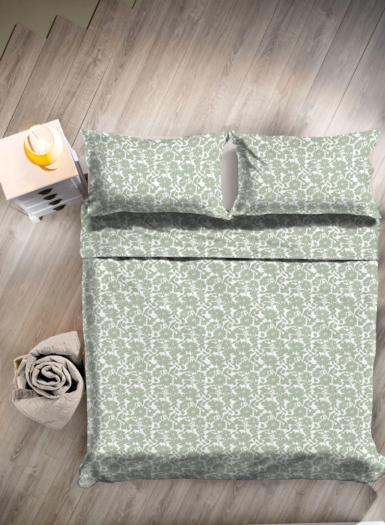 Amal Duvet Cover - With 1 Duvet Cover And 2 Pillow Cover 50X75 Cm - For King/Super King Size Mattress - 100% Cotton Percale - 144 Thread Count Cotton Green 260x220cm