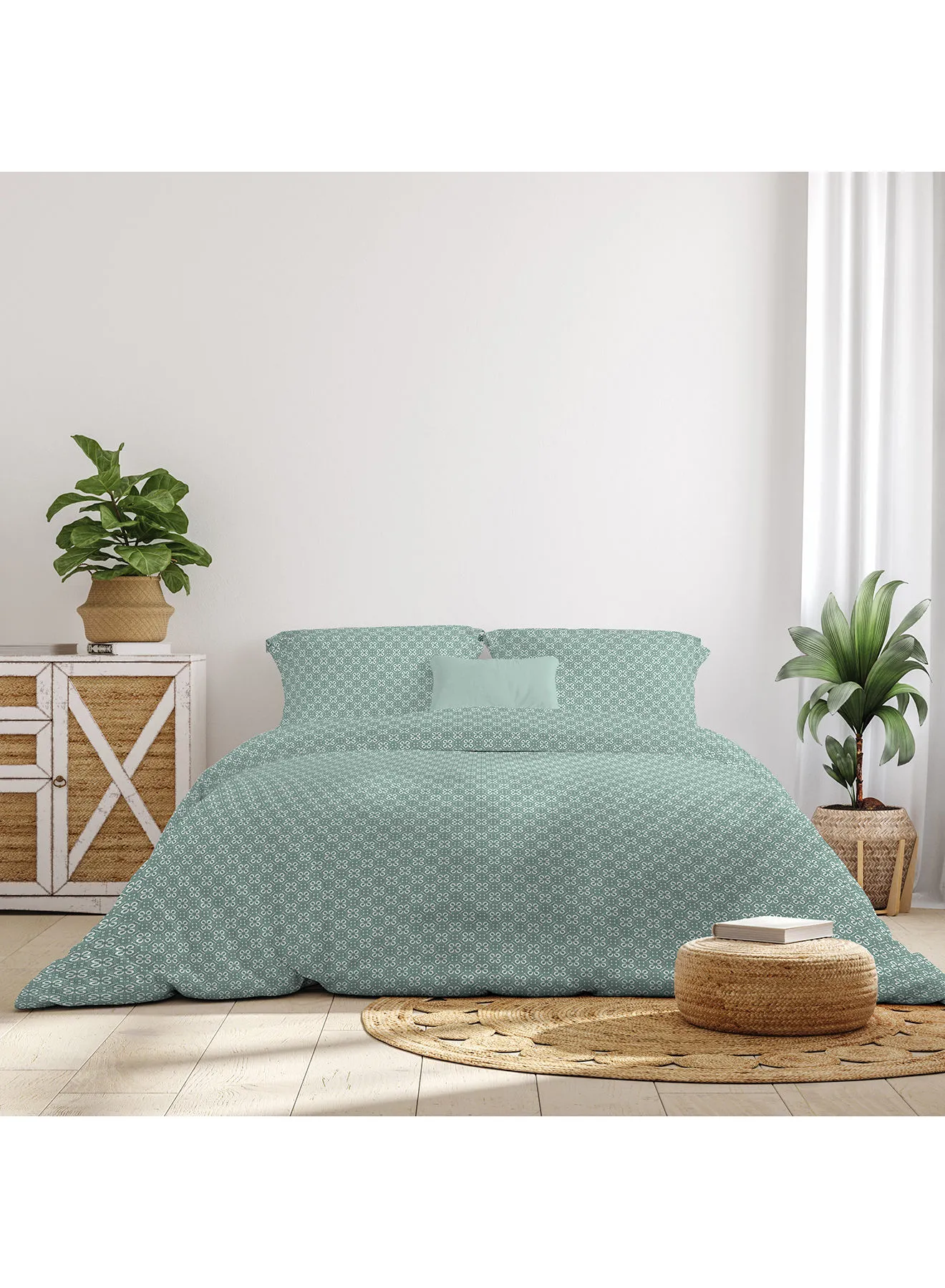 Amal Duvet Cover Set With Pillow Cover 50X75 Cm, Comforter 260X220 Cm - For King/Super King Size Mattress - 100% Cotton Percale - Sleep Well Lightweight And Warm Bed Linen Cotton Green/Grey