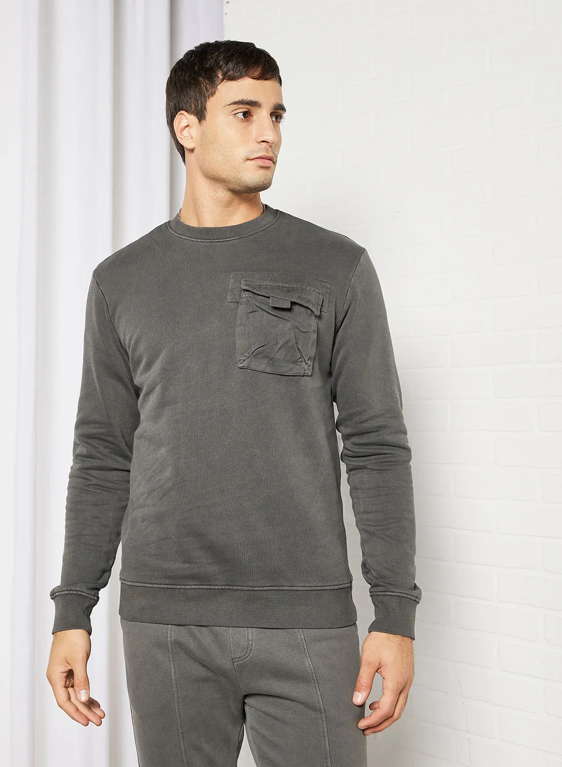 ONLY & SONS Chest Pocket Sweatshirt Charcoal