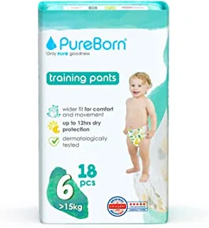 PureBorn Baby Dry Pull Up Diapers/Nappy Pants Suitable for Babies |Size -6 |Single Pack|18 Pieces|Day & Night Protection|Dermatologically tested|Super Soft |