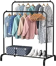 SHOWAY Garment Rack,Heavy Duty Clothes Rack with Storage Shelf ＆Double Clothes Rail Rod,Metal Clothes Hanger Rack for Hallway Bedroom (Black)