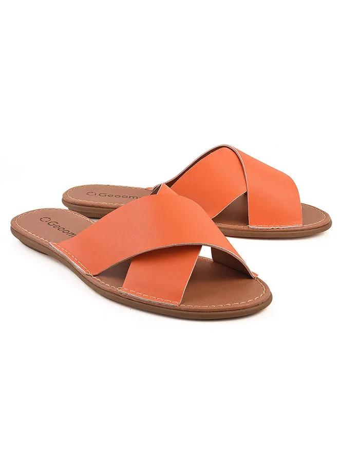 Geoomnii Dahlia Dyed Flat Sandals Orange