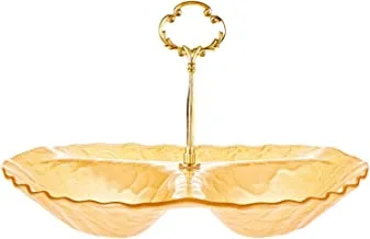 Harmony Glass Sectional Serving Tray With Gold Metal Handle, Yellow