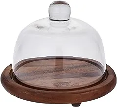 Billi Butter and Cheese Glass Dome with Wooden Base, Brown, 12.5 cm, ACA-930