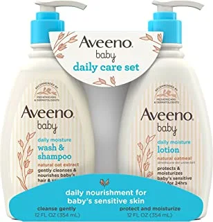 Aveeno Baby Gentle Moisturizing Daily Care Set, Natural Oat Extract, Natural Colloidal Oatmeal, 2 Items