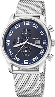 M-WATCH M WATCH Swiss Made Aero Men's Watch, Chronograph with Date, Luminous Hands, Stainless Steel Mesh Strap