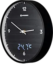 ساعة حائط Bresser MyTime LEDsec مع قرص كبير 24 سم ، شاشة عرض ثانية LED ، درجة حرارة داخلية وحركة راديو صامتة ، أسود ، قياسي