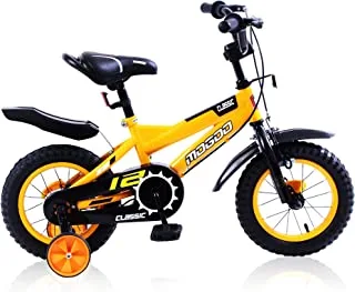Mogoo Classic Kids Road Bike For 2-4 Years Old Girls & Boys, Adjustable Seat, Handbrake, Mudguards, Reflectors, Chainguard, 12 Inch Bicycle With Training Wheels, Yellow Color, Gift For Kids