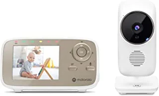 جهاز مراقبة الأطفال بالفيديو من موتورولا 2.8 بوصة مع زووم رقمي وصوت ثنائي الاتجاه وعرض درجة حرارة الغرفة - أبيض
