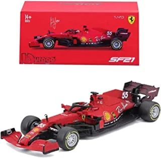 Bburago 1:43 Scale Scuderia Ferrari-Carlos Sainz Formula-1 Model Racing Car with Helmet, Assorted Colors