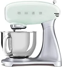Smeg SMF02PGUK, 50’s Retro Style Stand Mixer with 10 Variable Speeds, 4.8 L Stainless Steel Bowl, Safety Lock when Mixing, Includes Wire Whisk, Flat Beater, Dough Hook, Pastel Green, 2 Years Warranty
