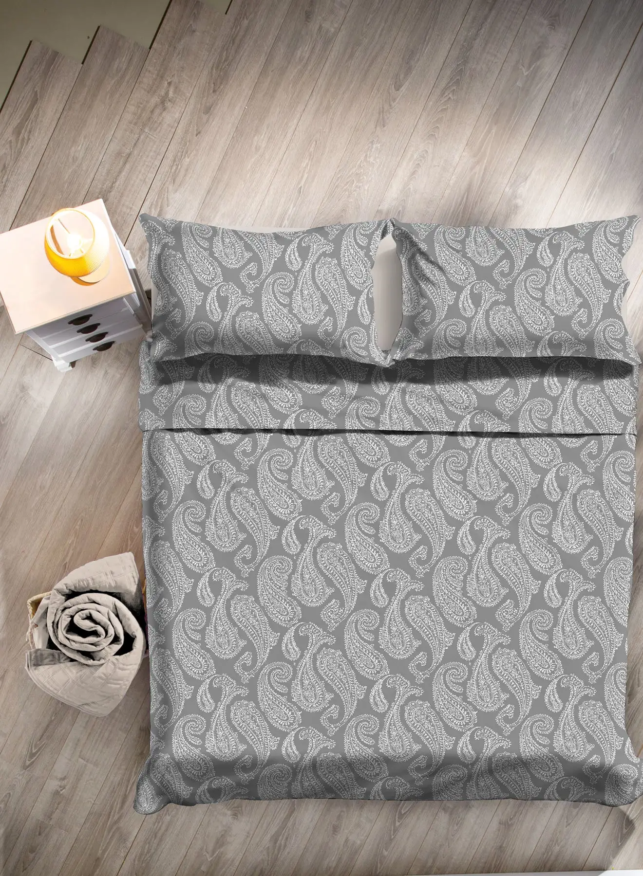 Noon East Duvet Cover With Pillow Cover 50X75 Cm - For Queen Size Mattress - 100% Cotton 180 Thread Count - Grey 160x200cm