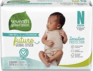 Seventh Generation Baby Diapers, Sensitive Protection, Size Newborn, 31 Count