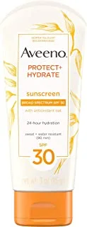 Aveeno Protect + Hydrate Moisturizing Sunscreen Lotion with Broad Spectrum SPF 30 & Antioxidant Oat, Oil-Free, Sweat- & Water-Resistant Sun Protection, Travel-Size, 3 oz