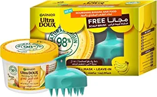 Garnier Ultra Doux Nourishing Banana 3-in-1 Hair Food For Dry Hair 390ml + FREE Scalp Brush
