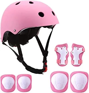 Mumoo Bear Lixada Kids 7 In 1 Helmet And Pad Set Adjustable Kids Knee Pads Elbow Pads Wrist Guards For Scooter Skateboard Roller Skating Cycling, Pink