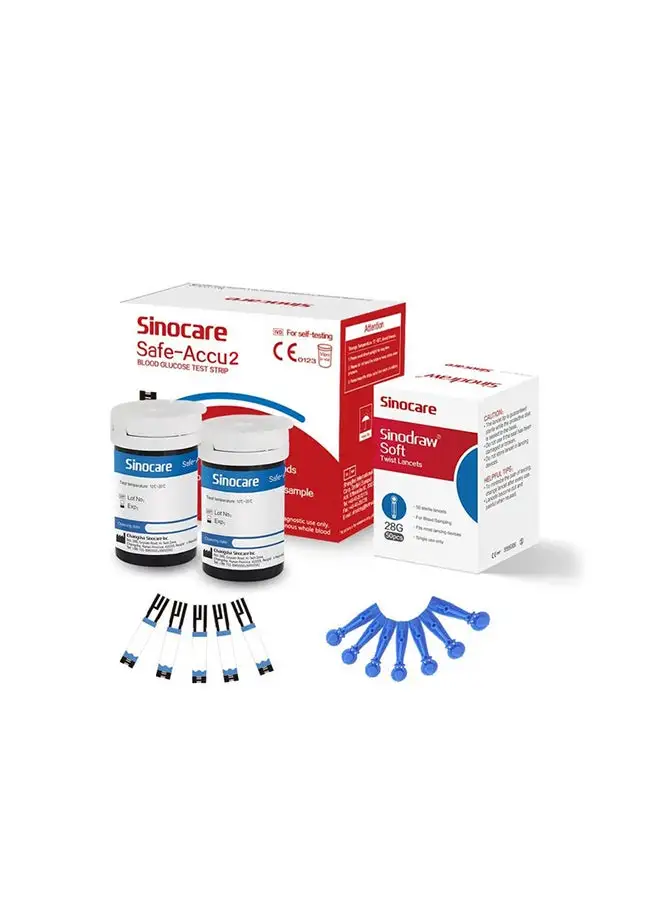 SINOCARE 50 قطعة Safe-Accu 2 شرائط اختبار جهاز قياس نسبة السكر في الدم مع لانسيت