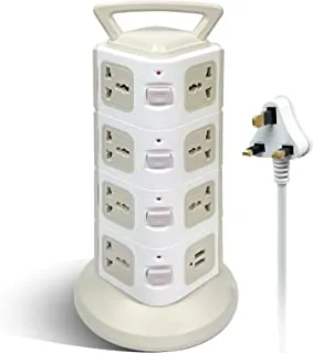 SKY-TOUCH Vertical Tower Power Strip Universal with 14 Charging Multi Plugs 4 USB Ports, Electric Charging Station Surge Protector