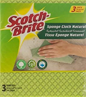 Scotch-Brite Multi-Purpose Sponge Cloth - Natural Green color | Quickly soaks up any liquid | Wipes like a cloth, absorbs like a sponge | Kitchen cloth | Cleaning cloth | Sponge cloth | 3 cloths/pack
