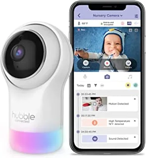 Hubble Connected Nursery Pal Glow - Smart Baby Monitor for Infants| Babies with 7-Color Night Light, Wireless Security Video Camera for Nursery - 2-Way Talk, Sleep Trainer, Infrared Night Vision-White