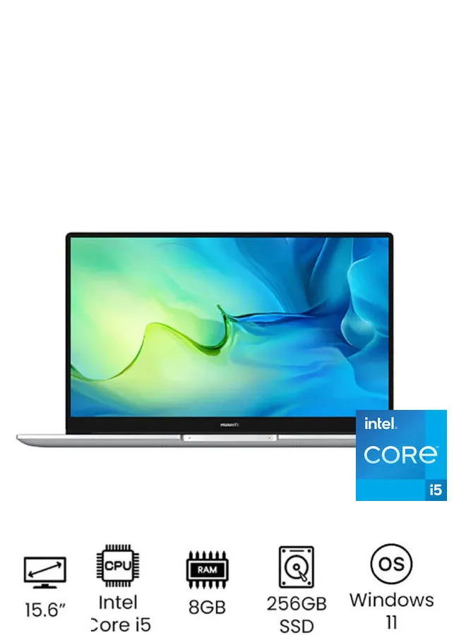HUAWEI MateBook D 15 Laptop With 15.6-Inch Full View 1080P FHD Display, Intel Core i5-1135G7 Processor/8GB RAM/256GB SSD/Windows 11/Multi-Screen Collaboration English/Arabic Mystic Silver