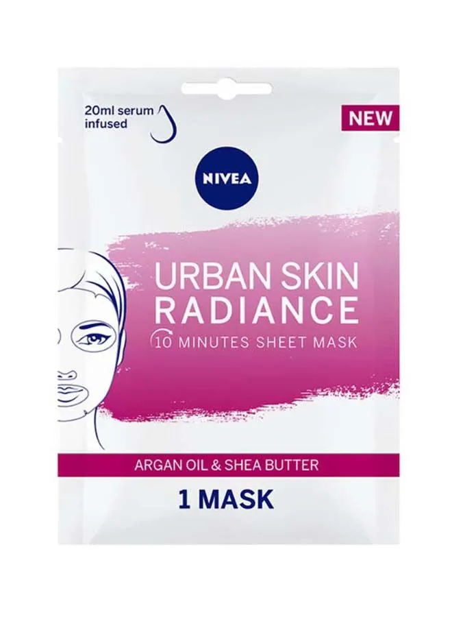 Nivea Urban Skin Radiance Face Sheet Mask, Argan Oil And Shea Butter, 1 Piece
