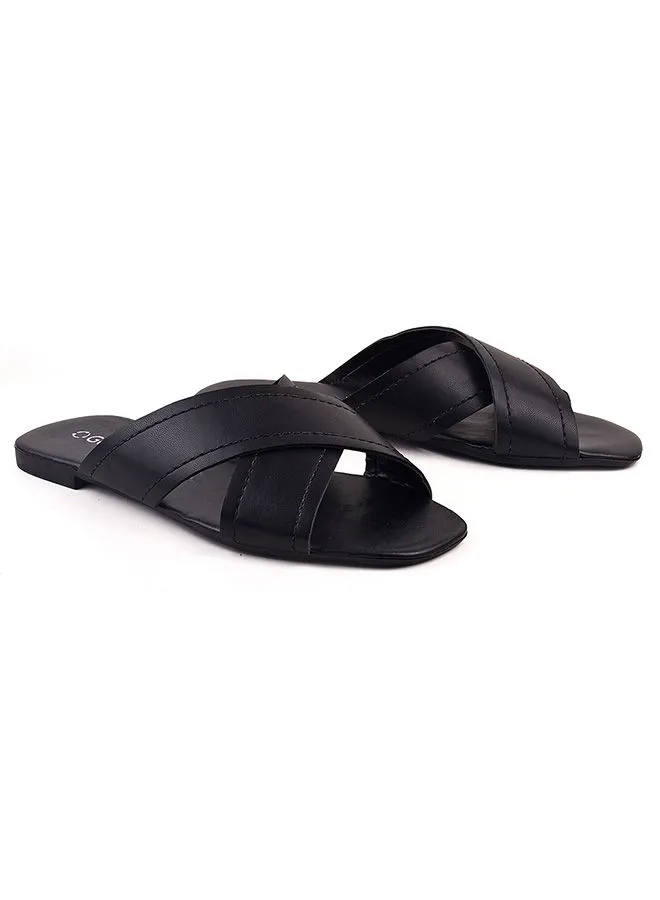 Geoomnii Rylie Dyed Flat Sandals Black