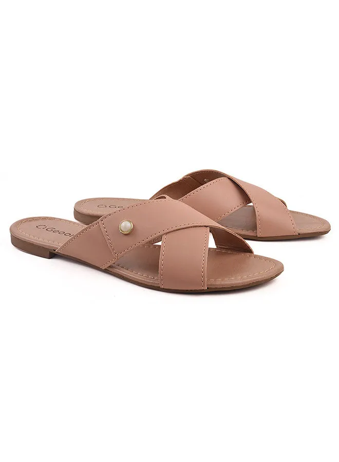 Geoomnii Thea Dyed Flat Sandals Brown