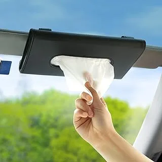 SHOWAY Car Sun Visor Tissue Holder, PU Leather Tissue Box Holder, Wipes Box Holder for Car Visor, Car Tissue Holder Universal Mask Dispenser for Travel (Black)