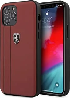 Ferrari Off Track Genuine Leather Hard Case with Contrasted Stitched and Embossed Lines - Red - iPhone 12 Pro Max