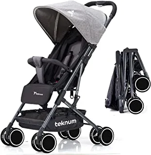 Teknum Yoga Lite Shock Proof Stroller Pram|Extra Wide Seat|360° Rotating Wheels|Air Travel Cabin|Single Hand Fold|Lightweight | Newborn Baby/Kids,0-3 Years Stroller (Grey)