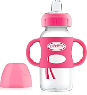 Dr. Brown's Sippy Spout Baby Bottle with 100% Silicone Handle 9 Ounce pink WB91002-P3