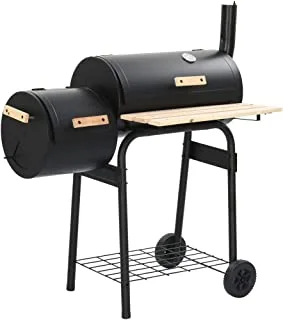 2 in 1 Grill and Smoking with Wooden Shelf and Smoking Store