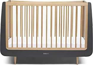 SnuzKot Skandi Cot Bed – Slate Natural, 120 x 81 x 25.5 Cm, Suitable from Birth to 10 years with Extension Kit