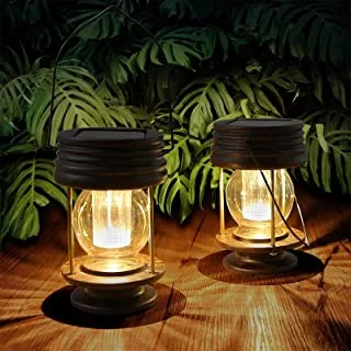 Arabest Hanging Solar Lights Outdoor - 2 Pack Solar Powered Waterproof Landscape Lanterns with Retro Design for Patio, Yard, Garden and Pathway Decoration (Warm Light)