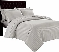 DONETELLA Comforter Set King Size, 7 Pcs Bedding Set Damask Striped Pattern - All Season- Brushed Microfiber - Double Bed Set With Down Alternative Filling