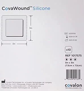 Covalon Technologies CovaWound ضمادة سيليكون رغوية مع إطار 10 عبوات ، مقاس 7.5 سم × 7.5 سم