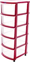 Cosmoplast 5 Tiers Multipurpose Storage Cabinet with Wheels, Dark Red