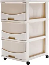 Cosmoplast Cedargrain 3 Tiers Storage Cabinet with Drawers and Wheels, Off White