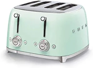 Smeg TSF03PGUK 4 Slice Toaster، Extra Wide Slots، 3 برامج محددة مسبقًا ، Pastel Green