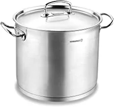 Korkmaz Stainless Steel Stockpot with Lid and Handles, Silver 15 Quart Silver A1167