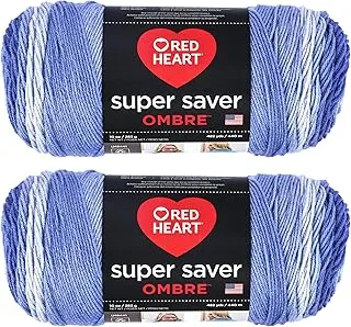 Red Heart Super Saver Jumbo Baja Blue Ombre Yarn - 2 Pack of 283g/10oz - Acrylic - 4 Medium (Worsted) - 482 Yards - Knitting/Crochet