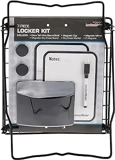 Lockermate 7-piece organizer kit, includes locker shelf, mirror, whiteboard, storage cup & dry erase marker-black