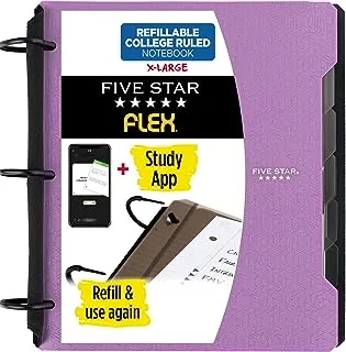 Five Star Flex Refillable Notebook + Study App, College Ruled Paper, 1-1/2 Inch TechLock Rings, Pockets, Tabs and Dividers, 300 Sheet Capacity, Purple (29324AB6)