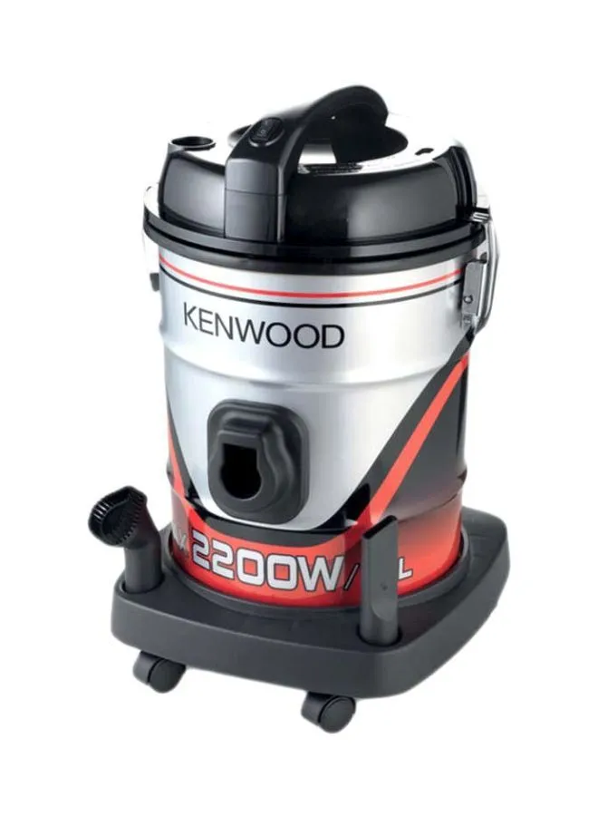 KENWOOD Drum Vacuum Cleaner 8M Extra Long Power Cord, Removable and Washable Filter, Upholstery Brush and Crevice Tool 25 L 2200 W VDM60.000BR Silver/Black/Red