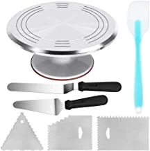 Aluminium Alloy Revolving Cake Stand 12 Inch Cake Turntable with Angled Frosting Spatula Comb Icing Smoother Silicon Spatula and Cake Server Cutter Baking Cake Decorating Supplies