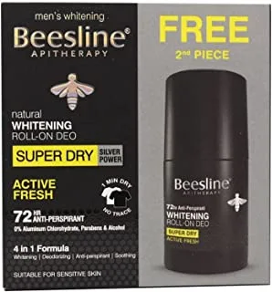 Beesline Natural Whitening Roll On Deodorant Super Dry Active Fresh 2x50ML (1+1 Free)